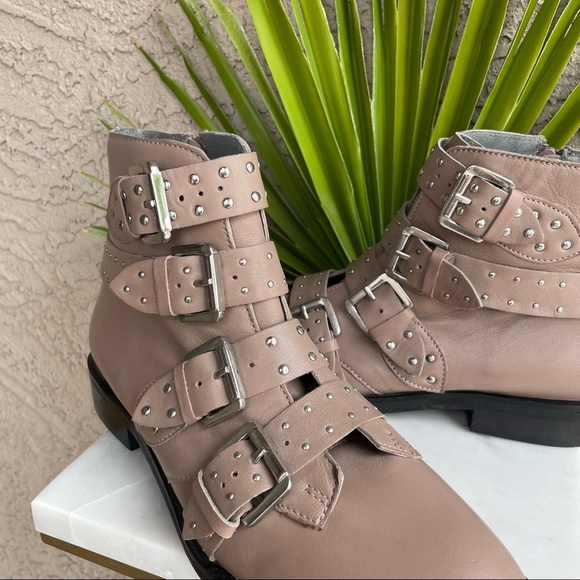 TOPSHOP NWOT Taupe Gray Tan Studded Buckle Amelia Paige Combat Boots Booties 40 - Picture 3 of 11